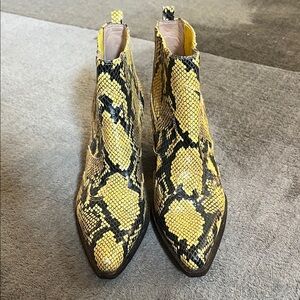 Sam Edelman Yellow Snake Print Ankle Boots